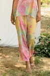 Priti Prashant_Peach Crepe Printed Floral Collared V Neck Top And Pant Set _Online_at_Aza_Fashions