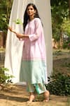 Priti Prashant_Purple Kurta Mul Cotton Silk Embroidered Flower Saaras With Striped Pant _Online_at_Aza_Fashions