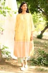 Buy_Priti Prashant_Yellow Kurta Mul Cotton Silk Embroidered Saaras Floral With Striped Pant _at_Aza_Fashions