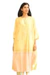 Priti Prashant_Yellow Kurta Mul Cotton Silk Embroidered Saaras Floral With Striped Pant _Online_at_Aza_Fashions