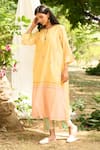 Buy_Priti Prashant_Yellow Kurta Mul Cotton Silk Embroidered Saaras Floral With Striped Pant _Online_at_Aza_Fashions