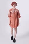 Buy Nitin Bal Chauhan Peach Linen Satin Embellished Cord Round 3d Shirt Dress at Aza Fashions Buy_Nitin Bal Chauhan_Peach Linen Satin Embellished Cord Round 3d Shirt Dress _at_Aza_Fashions