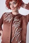 Buy_Nitin Bal Chauhan Edge_Brown Linen Satin Embellished Cord Round Assymetric 3d Shirt Dress _Online_at_Aza_Fashions