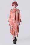 Buy_Nitin Bal Chauhan Edge_Peach Linen Satin Embellished Cord Round Bead 3d Assymetric Shirt Dress _at_Aza_Fashions