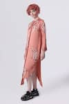 Nitin Bal Chauhan Edge_Peach Linen Satin Embellished Cord Round Bead 3d Assymetric Shirt Dress _Online_at_Aza_Fashions