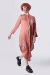 Buy_Nitin Bal Chauhan Edge_Peach Linen Satin Embellished Cord Round Bead 3d Assymetric Shirt Dress _Online_at_Aza_Fashions