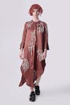 Buy_Nitin Bal Chauhan Edge_Brown Linen Satin Embellished Cord Round Floral 3d Assymetric Shirt Dress _at_Aza_Fashions