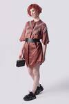 Nitin Bal Chauhan Edge_Brown Linen Satin Embellished Cord Round 3d Tassel Shirt Dress _Online_at_Aza_Fashions