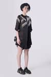 Nitin Bal Chauhan Edge_Black Linen Satin Embellished Cord Round Tassel Shirt Dress _Online_at_Aza_Fashions