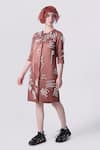 Buy_Nitin Bal Chauhan Edge_Brown Linen Satin Embellished Cord Round 3d Scribble Pattern Shirt Dress _at_Aza_Fashions