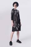 Nitin Bal Chauhan Edge_Black Linen Satin Embellished Cord Round Scribble Pattern Shirt Dress _Online_at_Aza_Fashions