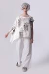 Buy_Nitin Bal Chauhan Edge_White Linen Satin Embellished Cord Round Floral 3d Kaftan With Pant _at_Aza_Fashions