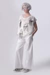 Nitin Bal Chauhan Edge_White Linen Satin Embellished Cord Round Floral 3d Kaftan With Pant _Online_at_Aza_Fashions