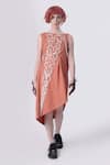 Buy_Nitin Bal Chauhan Edge_Peach Egyptian Cotton Hand Embroidered 3d Chords Scoop Cord Asymmetric Dress _at_Aza_Fashions