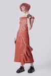 Nitin Bal Chauhan Edge_Peach Scooba (100% Polyester) Hand Embroidered 3d Chords Off Cord Dress _Online_at_Aza_Fashions