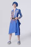 Nitin Bal Chauhan Edge_Blue Egyptian Cotton Hand Embroidered 3d Chords Lapel Handkerchief Dress _Online_at_Aza_Fashions