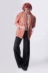 Nitin Bal Chauhan Edge_Peach Egyptian Cotton Hand Embroidered 3d Chords Lapel Jacket With Pant _Online_at_Aza_Fashions