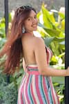 Sandhya Shah_Pink Crepe Print Stripe Lapel Collar Natasha Crop Top With Flared Pant _at_Aza_Fashions