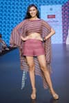 Buy_Sandhya Shah_Multi Color Crepe Print Stripe Cape Round Lex Asymmetric Crochet Shorts Set _at_Aza_Fashions