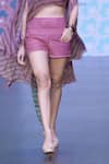 Shop_Sandhya Shah_Multi Color Crepe Print Stripe Cape Round Lex Asymmetric Crochet Shorts Set _Online_at_Aza_Fashions