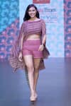 Sandhya Shah_Multi Color Crepe Print Stripe Cape Round Lex Asymmetric Crochet Shorts Set _at_Aza_Fashions