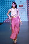 Shop_Sandhya Shah_Multi Color Crepe Embellished Threadwork Cape Myra Geometric Draped Skirt Set _at_Aza_Fashions