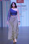 Buy_Sandhya Shah_Green Crepe Print Stripe One Shoulder Sirena Skirt With Top_at_Aza_Fashions