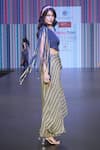 Sandhya Shah_Green Crepe Print Stripe One Shoulder Sirena Skirt With Top_at_Aza_Fashions