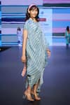 Shop_Sandhya Shah_Blue Crepe Print Stripe V-neck Harmony Ruched Dress 