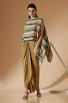 Sandhya Shah_Green Crepe Printed Striped Boat Neck Kaftan Top And Skirt Set _Online_at_Aza_Fashions