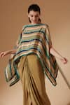 Buy_Sandhya Shah_Green Crepe Printed Striped Boat Neck Kaftan Top And Skirt Set _Online_at_Aza_Fashions