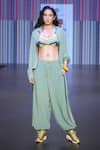 Sandhya Shah_Green Crepe Printed Floral Collar Clara Top And Pant Co-ord Set_Online_at_Aza_Fashions