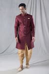 Buy_Arihant Rai Sinha_Maroon Sherwani Silk Plain Solid And Dhoti Pant Set_at_Aza_Fashions
