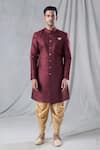 Shop_Arihant Rai Sinha_Maroon Sherwani Silk Plain Solid And Dhoti Pant Set_at_Aza_Fashions