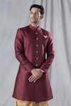 Arihant Rai Sinha_Maroon Sherwani Silk Plain Solid And Dhoti Pant Set_at_Aza_Fashions