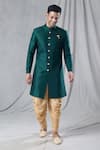 Buy_Arihant Rai Sinha_Green Sherwani Silk Plain Solid Button Down And Dhoti Pant Set _at_Aza_Fashions