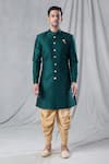 Arihant Rai Sinha_Green Sherwani Silk Plain Solid Button Down And Dhoti Pant Set _Online_at_Aza_Fashions