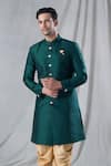 Shop_Arihant Rai Sinha_Green Sherwani Silk Plain Solid Button Down And Dhoti Pant Set _Online_at_Aza_Fashions