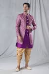 Buy_Arihant Rai Sinha_Purple Attached Jacket Soft Cotton Embroidered Sequin Kurta And Dhoti Pant Set _at_Aza_Fashions