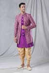 Buy_Arihant Rai Sinha_Purple Attached Jacket Soft Cotton Embroidered Sequin Kurta And Dhoti Pant Set _Online_at_Aza_Fashions