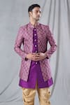 Shop_Arihant Rai Sinha_Purple Attached Jacket Soft Cotton Embroidered Sequin Kurta And Dhoti Pant Set _Online_at_Aza_Fashions