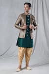 Buy_Arihant Rai Sinha_Green Attached Jacket Jacquard Mughal Pattern Kurta And Dhoti Pant Set_at_Aza_Fashions