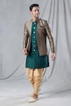 Arihant Rai Sinha_Green Attached Jacket Jacquard Mughal Pattern Kurta And Dhoti Pant Set_Online_at_Aza_Fashions