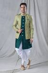 Buy_Arihant Rai Sinha_Green Attached Jacket Soft Mughal Geometric Pattern Kurta And Dhoti Pant Set_at_Aza_Fashions