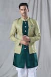 Shop_Arihant Rai Sinha_Green Attached Jacket Soft Mughal Geometric Pattern Kurta And Dhoti Pant Set_Online_at_Aza_Fashions