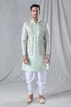 Arihant Rai Sinha_Green Attached Jacket Jacquard Mughal Floral Pattern Kurta And Dhoti Pant Set _Online_at_Aza_Fashions