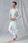 Buy_Arihant Rai Sinha_Green Attached Jacket Jacquard Mughal Floral Pattern Kurta And Dhoti Pant Set _Online_at_Aza_Fashions