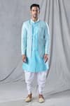 Shop_Arihant Rai Sinha_Blue Attached Jacket Jacquard Geometric Pattern Kurta And Dhoti Pant Set _at_Aza_Fashions