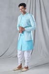 Buy_Arihant Rai Sinha_Blue Attached Jacket Jacquard Geometric Pattern Kurta And Dhoti Pant Set _Online_at_Aza_Fashions