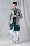 Buy_Arihant Rai Sinha_Green Attached Jacket Jacquard Geometric Pattern Kurta And Dhoti Pant Set_at_Aza_Fashions